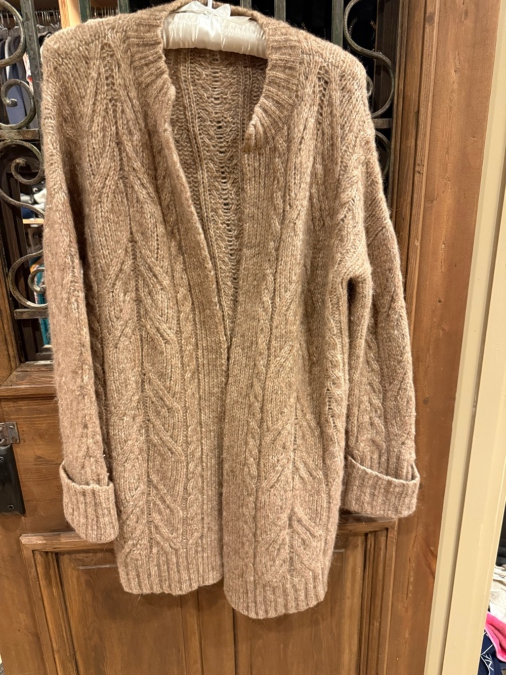 Garnet Hill Alpaca Wool Cable Knit Belted Cardigan Sweater Neutral Small S - Picture 4 of 7